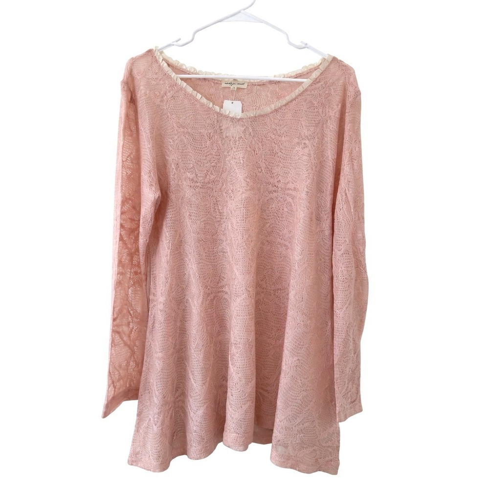 NEW‎ Indigo Soul Cottagecore Pullover Open Weave Ruffle Neck Size Medium